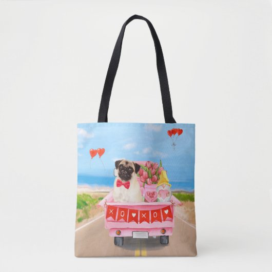 Tote Bag Carlin Chien Saint-Valentin Coeurs de camion (Devant)