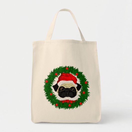 Tote Bag Carlin de Noël mignon Père Noël en couronne (Devant)