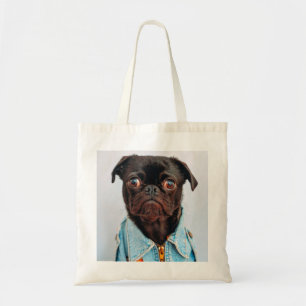 Tote Bag Carlin en Denim Jackey Cute Adorable Chien Chien C