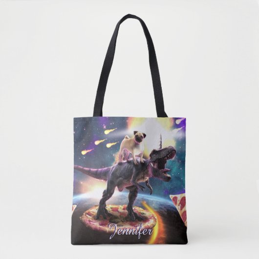 Tote Bag Carlin équitation dinosaur licorne dans l'espace (Devant)