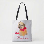 Tote Bag Carlin Love adorable carlin chiot chien (Devant)