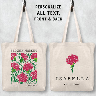 Tote Bag Carnation rose Floral Janvier Marché aux fleurs de