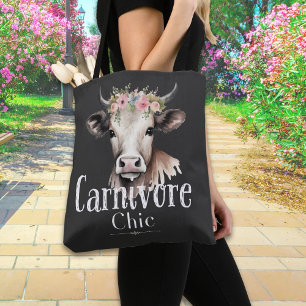 Tote Bag Carnivore Chic Cute Pastel Vache Florale