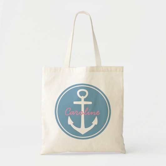Tote Bag Carolina Bleu et Ancre blanche avec Happy Rose (Devant)