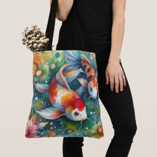 Tote Bag Carpeaux de Koi Colorés Aquarelle Fantaisiste Oran