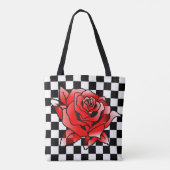 Tote Bag Carré Blanc Et Noir Et Rose Rouge (Dos)