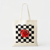 Tote Bag Carré blanc et noir moderne et rose rouge (Devant)