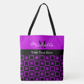 Tote Bag Carré classique Motif noir et violet Monogramme (Devant)