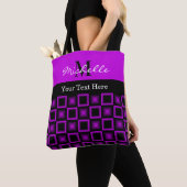 Tote Bag Carré classique Motif noir et violet Monogramme (De près)