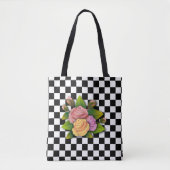 Tote Bag Carré Et Roses Noir Et Blanc (Devant)