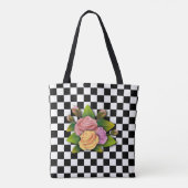 Tote Bag Carré Et Roses Noir Et Blanc (Dos)