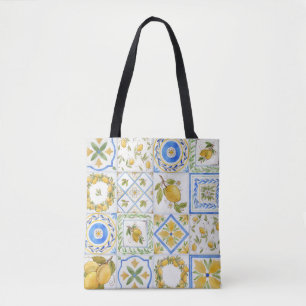 Tote Bag Carré Motif Sicilienne Lemons Watercolor
