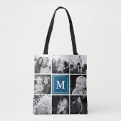 Tote Bag Carré Photo Collage Marine Monogramme Custom (Devant)