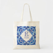 Tote Bag Carreau bleu Talavera Azulejo vintage monogrammé (Devant)