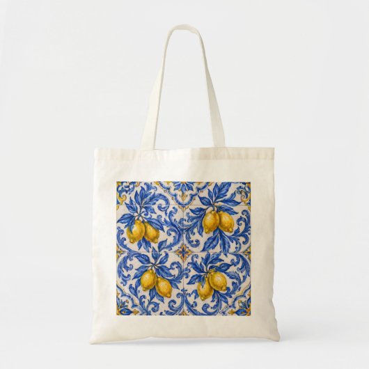 Tote Bag Carreau d'azulejo citron bleu (Devant)