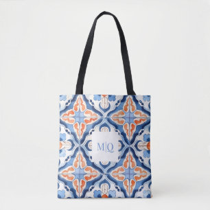 Tote Bag Carreau floral bleu et rouge