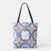 Tote Bag Carreau Floral Bleu Et Rouge (Dos)