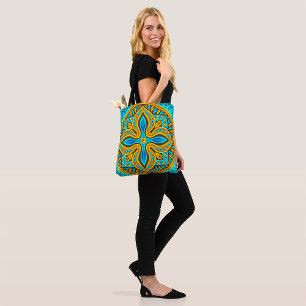 Tote Bag Carreau marocain méditerranéen motif bleu et or