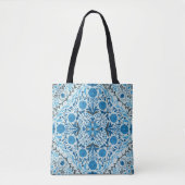 Tote Bag Carreaux à fleurs bleus (Devant)
