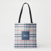 Tote Bag Carreaux Beige Bleu Classique (Devant)