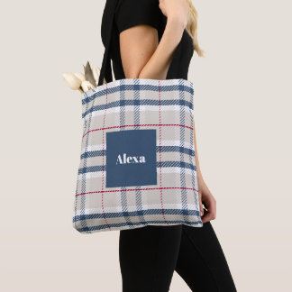 Tote Bag Carreaux Beige Bleu Classique