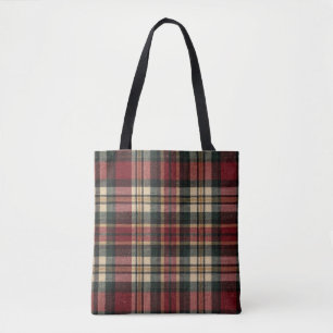Tote Bag Carreaux de flanelle rouge et vert forêt