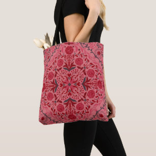 Tote Bag Carreaux floraux en rouge et pastèque rose