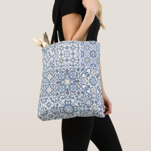 Tote Bag Carreaux Méditerranéens, Marocains, Majolique, Azu