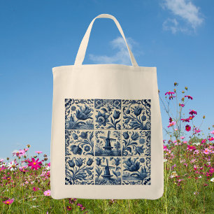 Tote Bag Carrelage blanc et bleu élégant