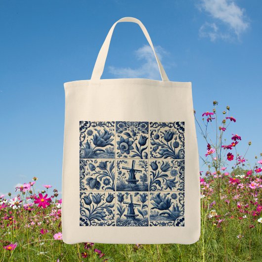 Tote Bag Carrelage blanc et bleu élégant