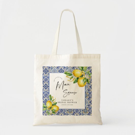 Tote Bag Carrelage Bleu Méditerranéen Citrons Réception de (Devant)