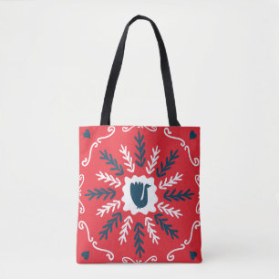 Tote Bag Carrelage de Noël Folk Doodle Art