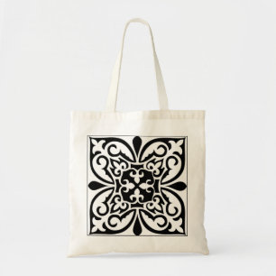 Tote Bag Carrelage marocain - blanc avec arrière - plan noi