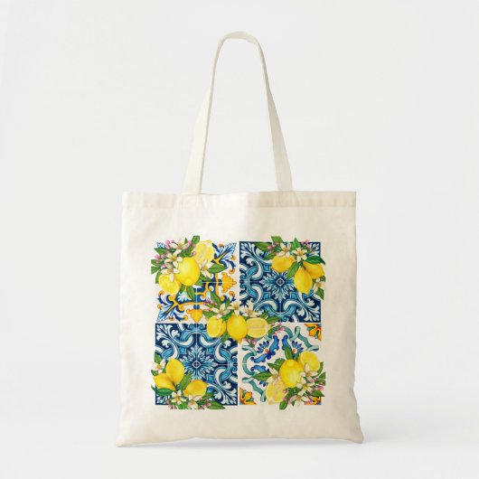 Tote Bag Carrelage méditerranéen clair Sicilien Citrus Lemo (Devant)