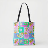 Tote Bag Carrelages floraux de collage d'agrumes rose chic (Devant)