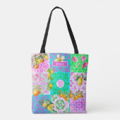 Tote Bag Carrelages floraux de collage d'agrumes rose chic (Dos)