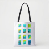 Tote Bag Carrés bleus aquarelle abstrait (Devant)