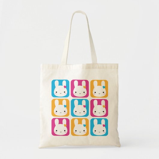 Tote Bag Carrés de Kawaii Bunny (Devant)