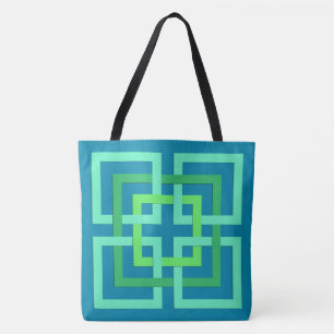 Tote Bag Carrés géométriques modernes, Aqua, Turquoise, Ver