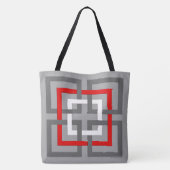 Tote Bag Carrés géométriques modernes, gris, rouge et blanc (Dos)