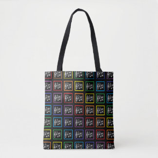 Tote Bag Carrés musicaux encadrés arc-en-ciel noir