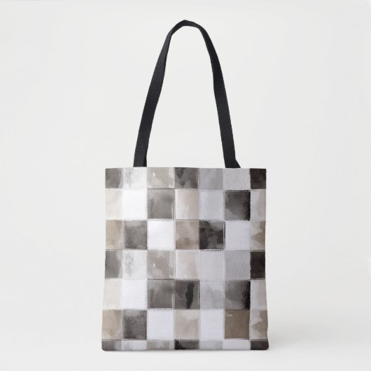 Tote Bag Carrés noirs blancs marron (Devant)