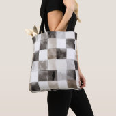Tote Bag Carrés noirs blancs marron (De près)