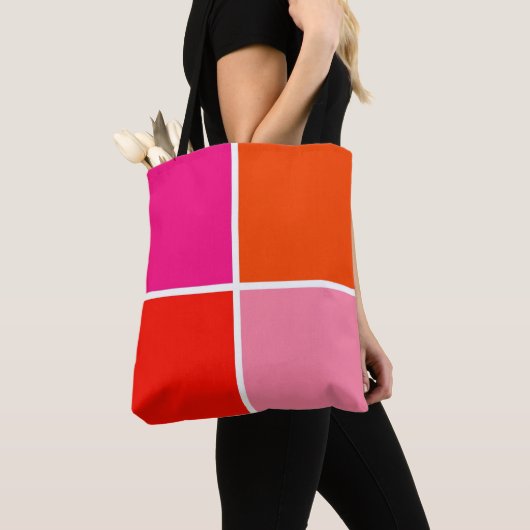 Tote Bag Carrés roses et orange (De près)