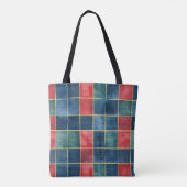 Tote Bag Carrés rouges bleus verts de Noël (Dos)