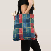 Tote Bag Carrés rouges bleus verts de Noël (De près)