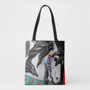Tote Bag Carrousel Horse Noir Et Blanc Couleur Partielle