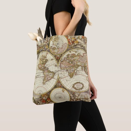 Tote Bag Carte ancienne du Monde par Frederick de Wit, vers (De près)