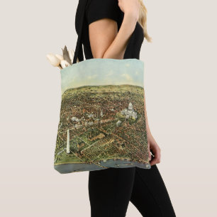 Tote Bag Carte antique avec une vue panoramique de Washingt