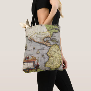 Tote Bag Carte antique du monde les Amériques par Abraham O